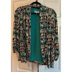 Dress Barn Open Front Jacket,  teal/brown/white, Size Large, USA‎ Made